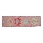 Tapis de couloir vintage turc fait main en laine et coton rose, années 1970