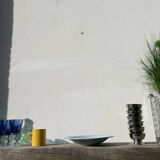 Round dish, sky blue ceramic wolf mill