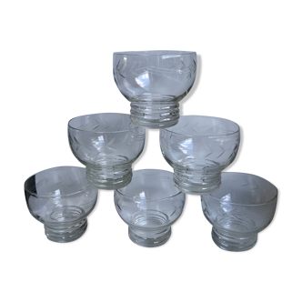 Lot de 6 coupes à champagne en cristal gravé années 50-60