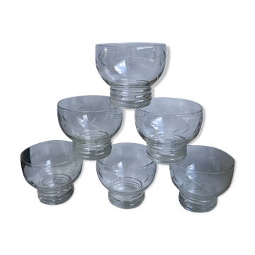 Lot de 6 coupes à champagne en cristal gravé années 50-60