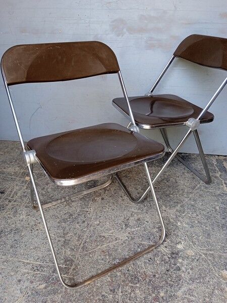 Pair 2 Piretti chairs / plia castelli signed