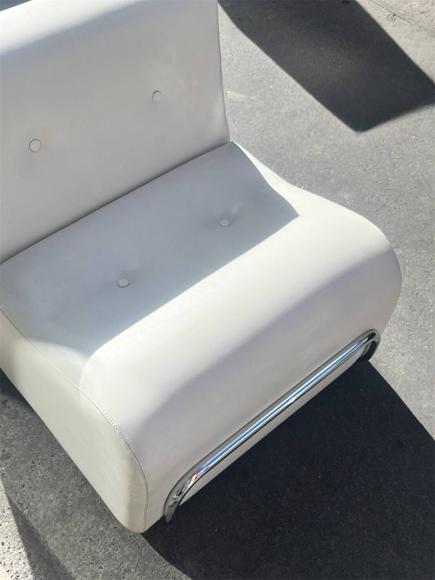 Adriano Piazzesi metal and white leather armchair, Italian design 1970