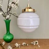 Vintage globe pendant light in white opaline
