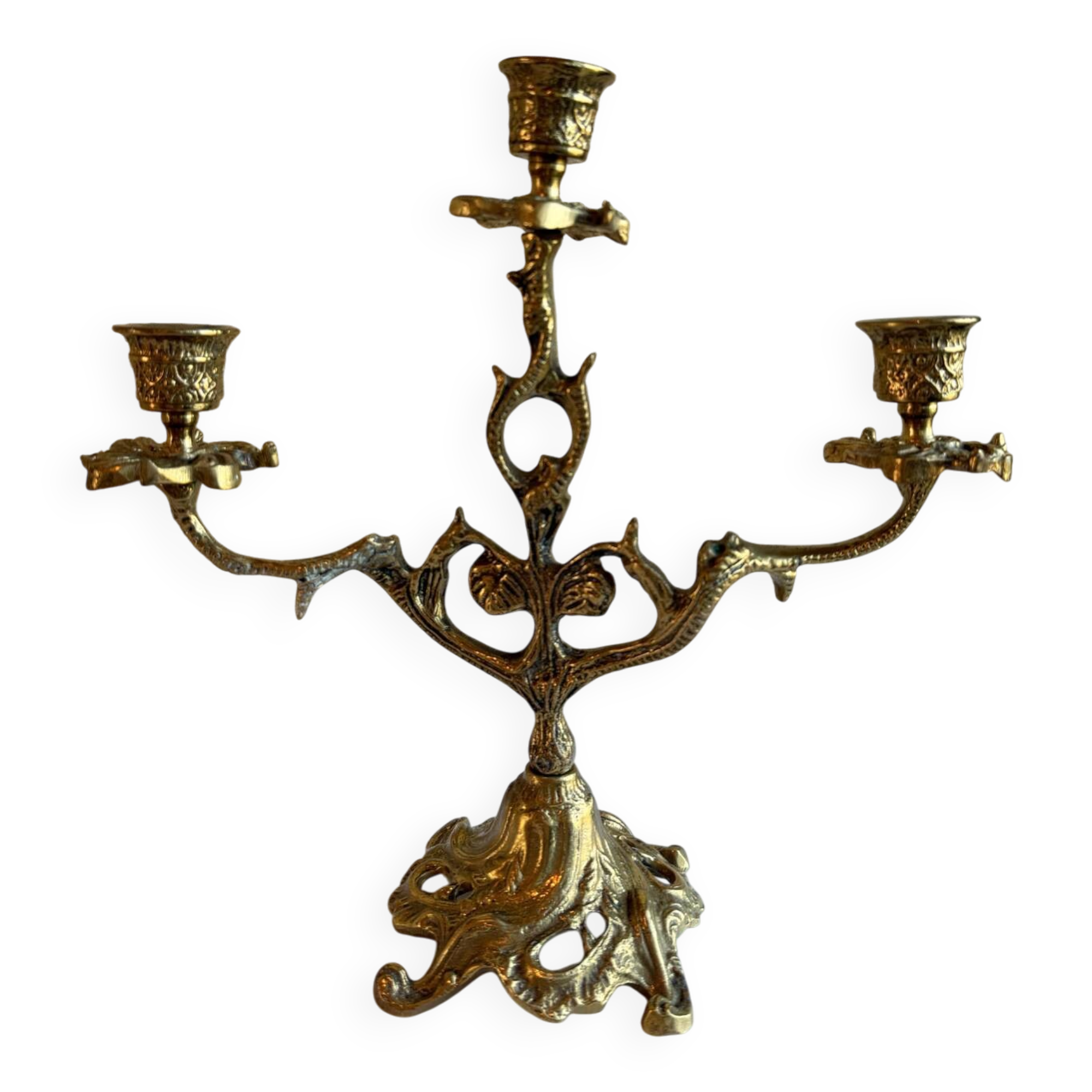 Antique Art Nouveau chandelier in gilded bronze with 3 lights – Vintage candlestick