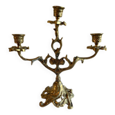 Chandelier ancien Art Nouveau en bronze doré à 3 feux – Bougeoir vinta