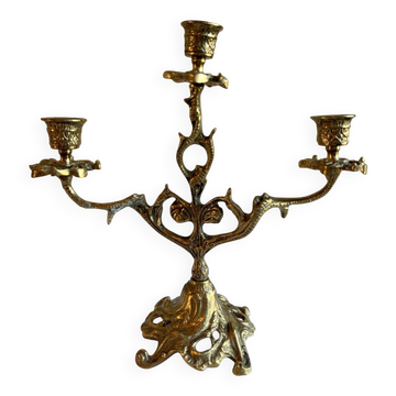 Antique Art Nouveau chandelier in gilded bronze with 3 lights – Vintage candlestick