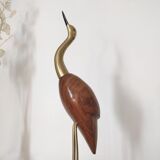 Grand héron en bois et laiton