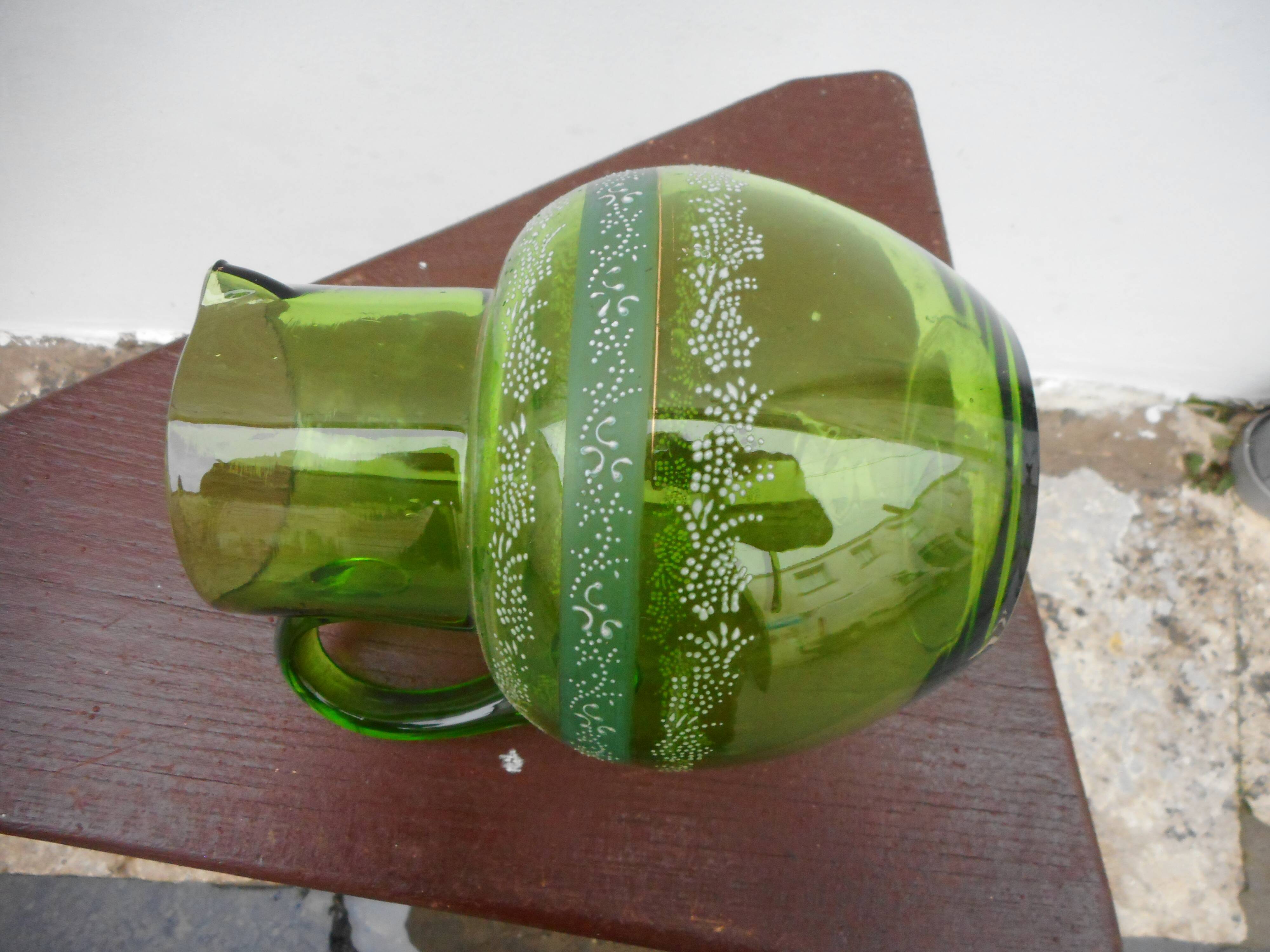 Green glass pitcher