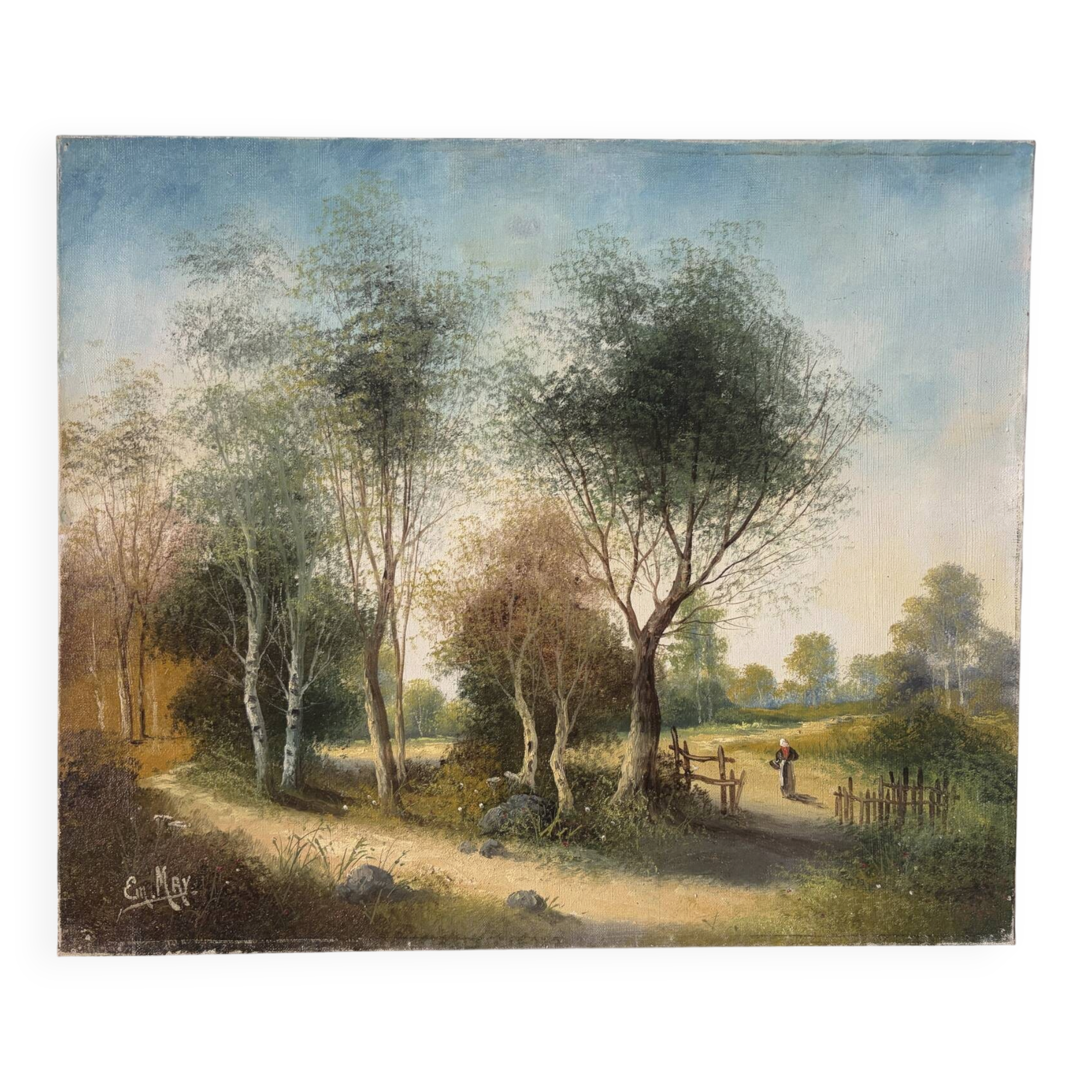 Path under the tall trees, oil on canvas signed
