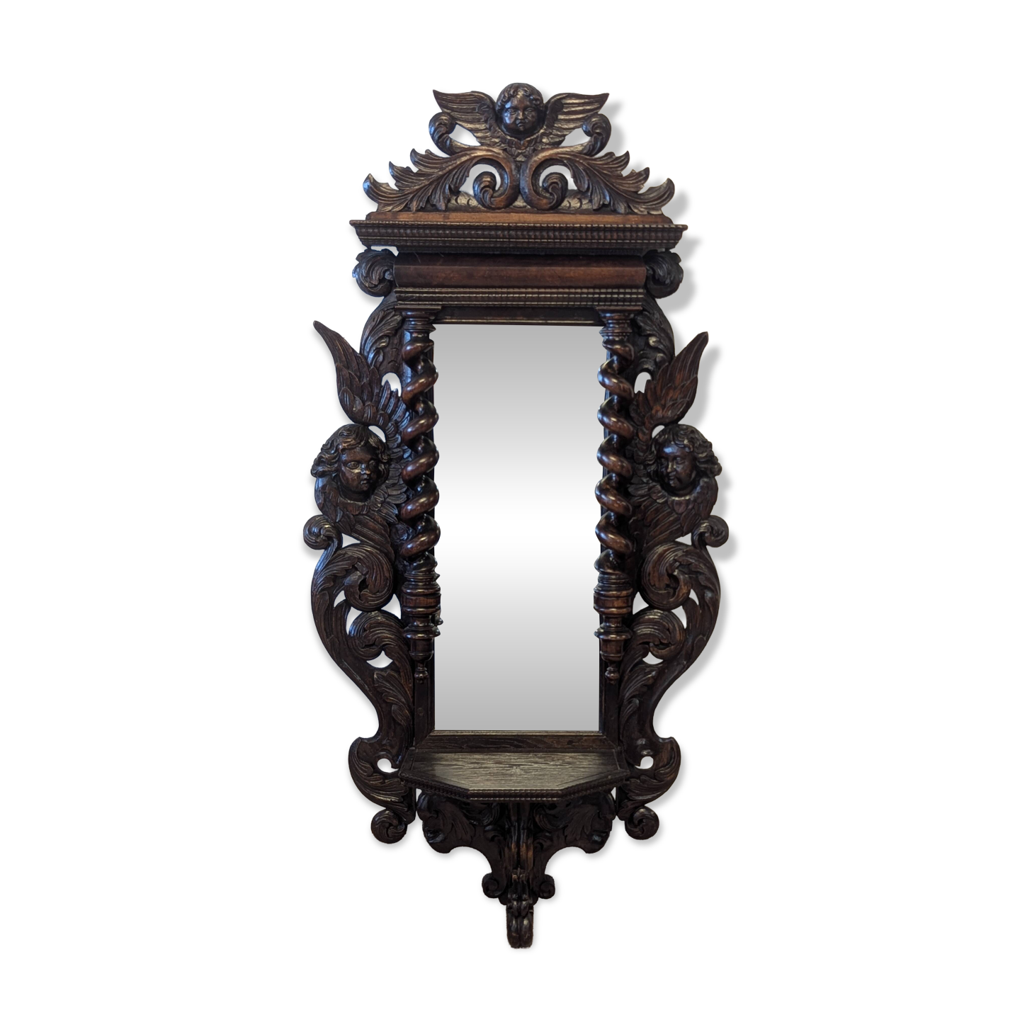 Large Flemish neo-Renaissance wall mirror in carved wood – late 19th century