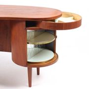 Danish teak kidney desk from the 1950s — organic shape and drum.