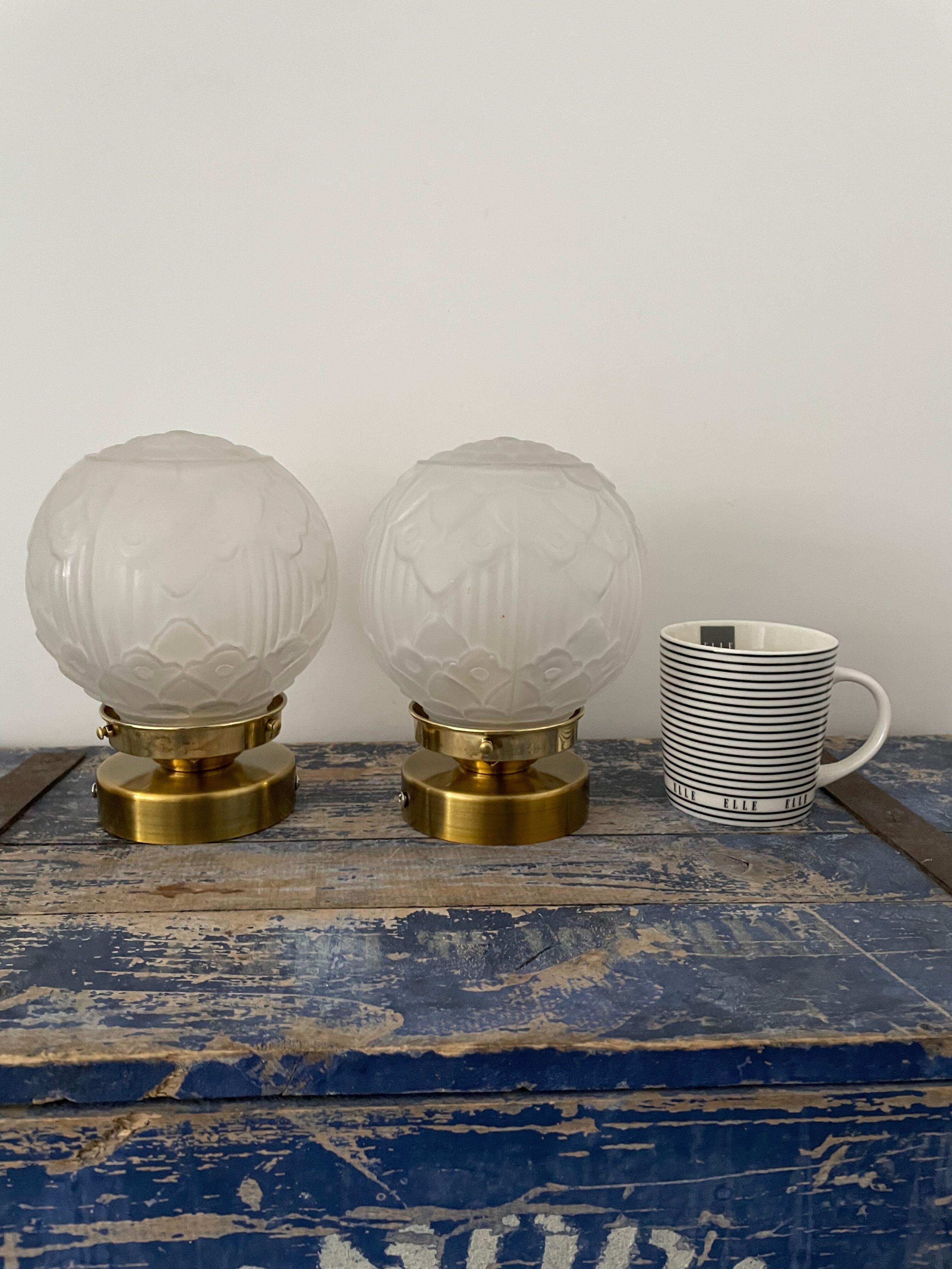 Pair of new electrified Art Deco globe sconces