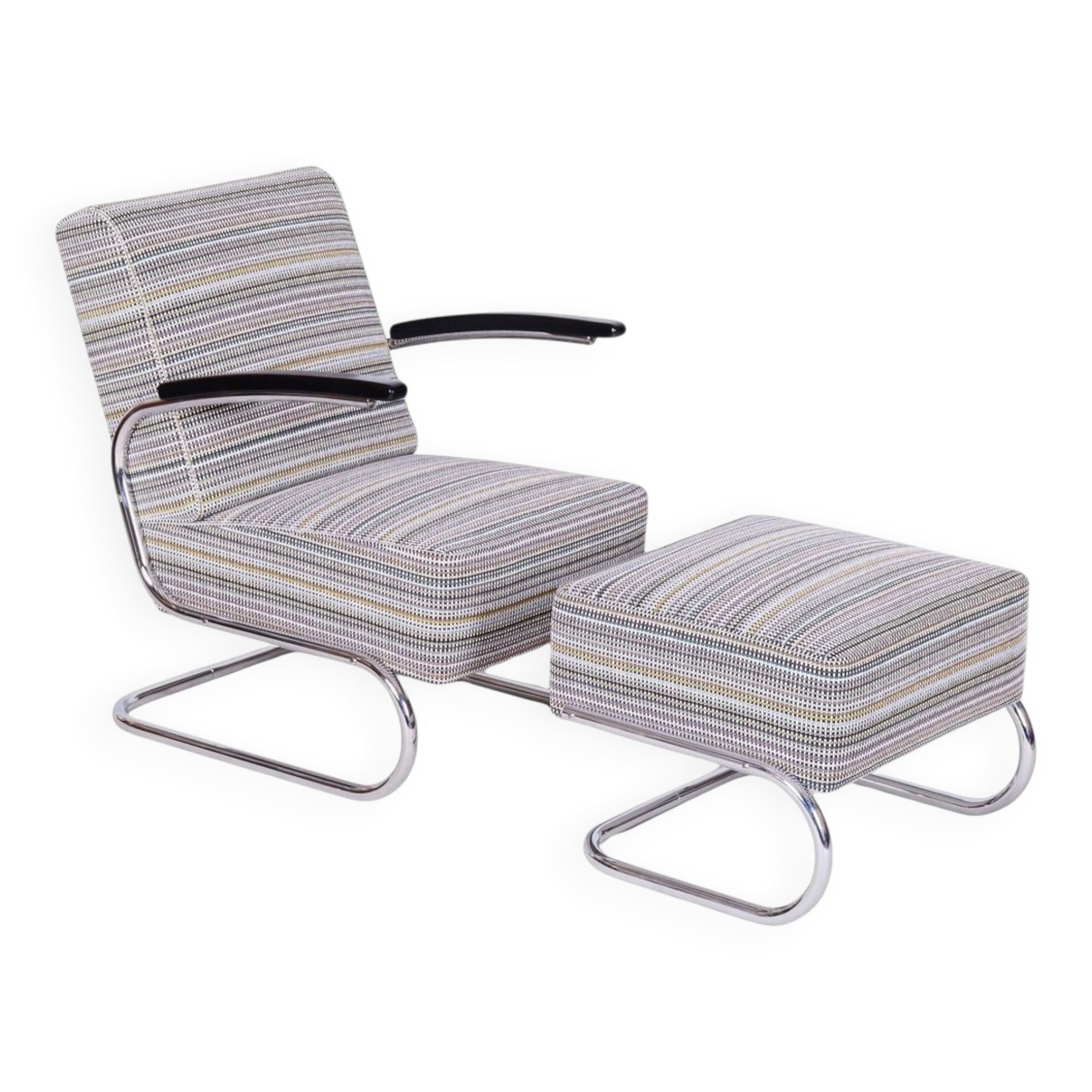 Set of Czech Bauhaus Armchair and Ottoman attributed to W. Gispen for Mücke-Melder, 1930s, Set of 2