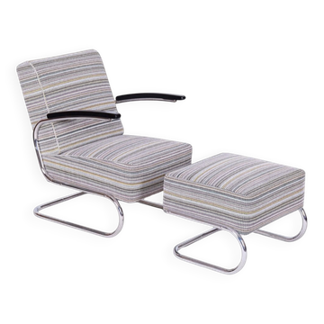 Set of Czech Bauhaus Armchair and Ottoman attributed to W. Gispen for Mücke-Melder, 1930s, Set of 2