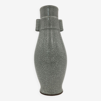 Vase gris forme HU céramique craquelée Chine