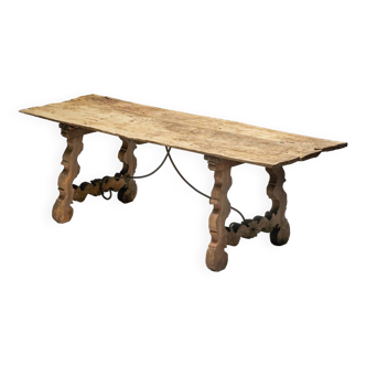 Rustic Folk Art Trestle Table, Spain, 19th Century