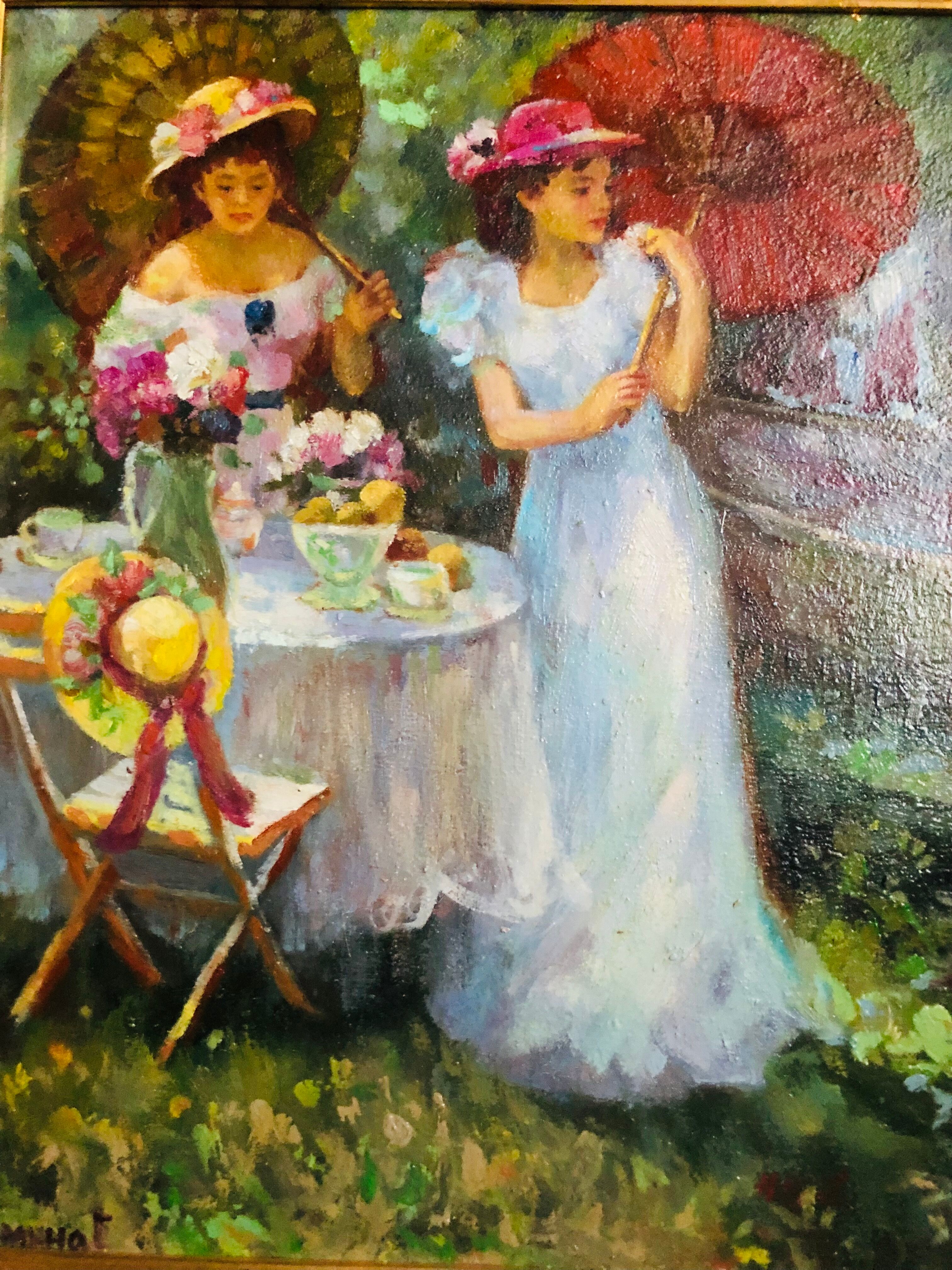 Painting - oil on canvas: tea in the garden