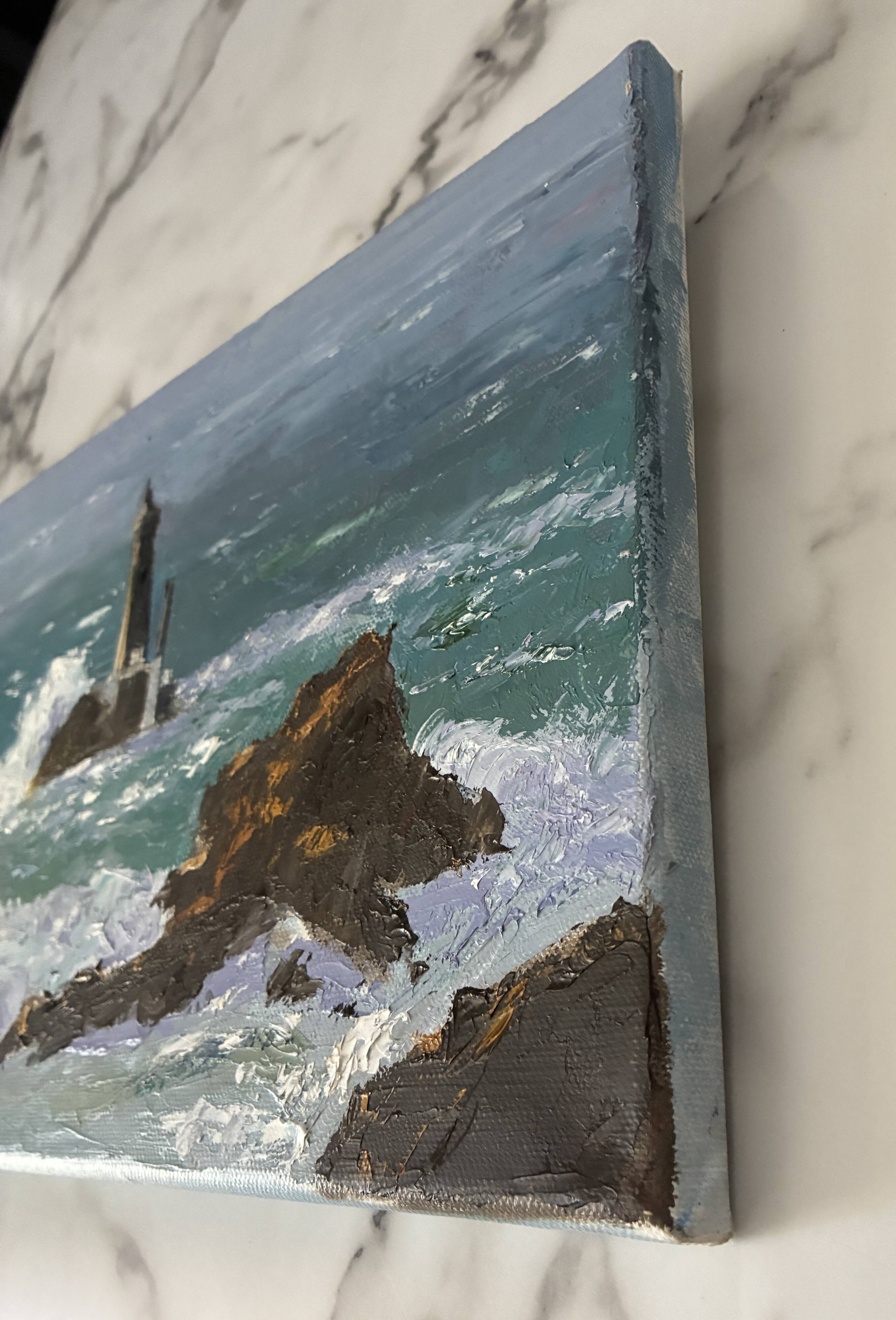 Oil painting on canvas Lighthouse Raz de Sein