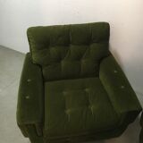 Pair of armchairs, green velvet on wheels, from the 70s