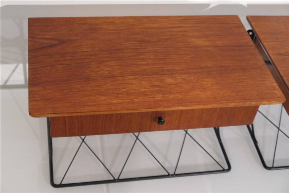 Pair of vintage Scandinavian hanging bedside tables 1960