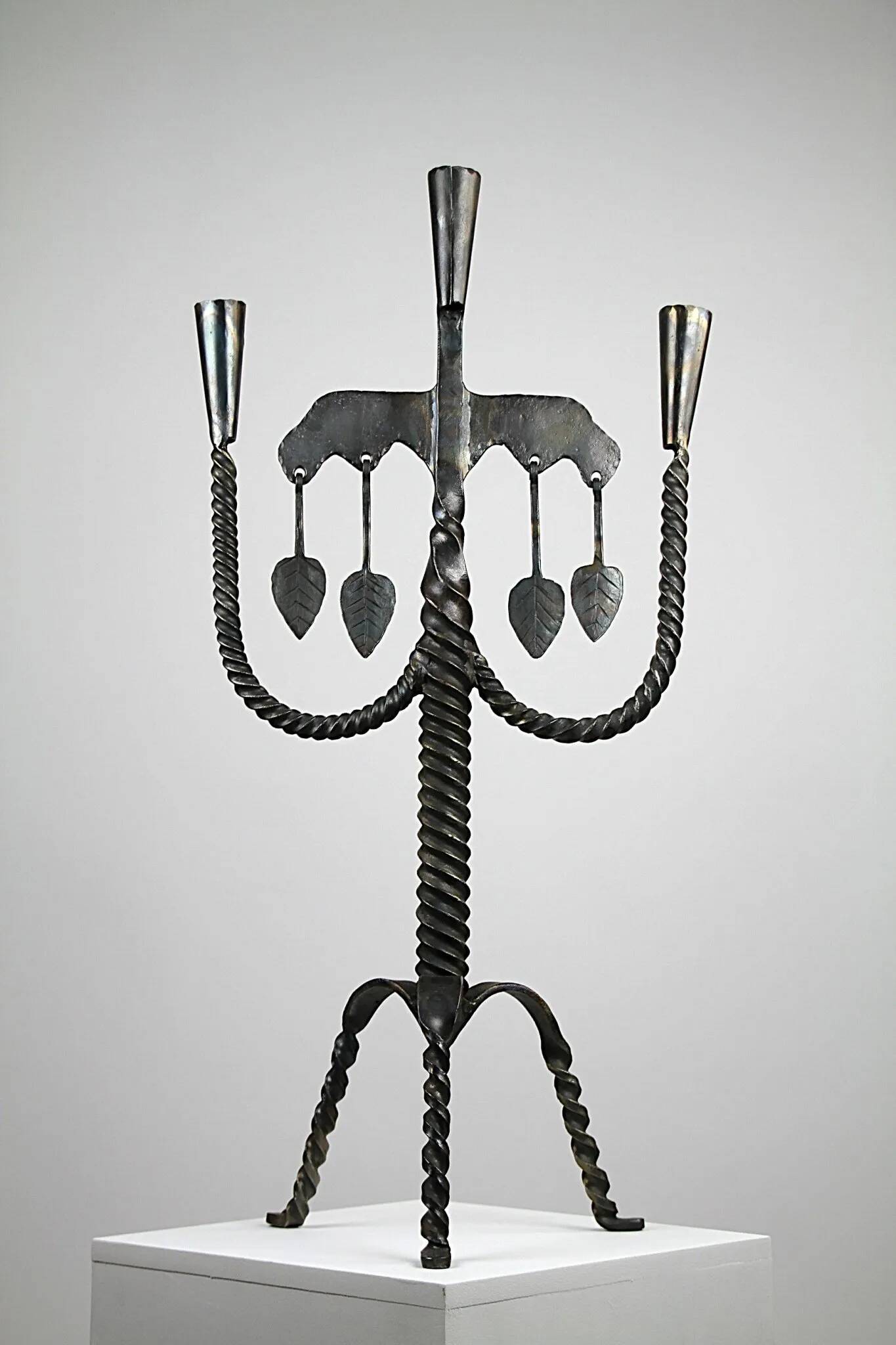 Hand-Forged Wrought Iron Brutalist Candelabra, Scandinavia — circa 1960s/1970s