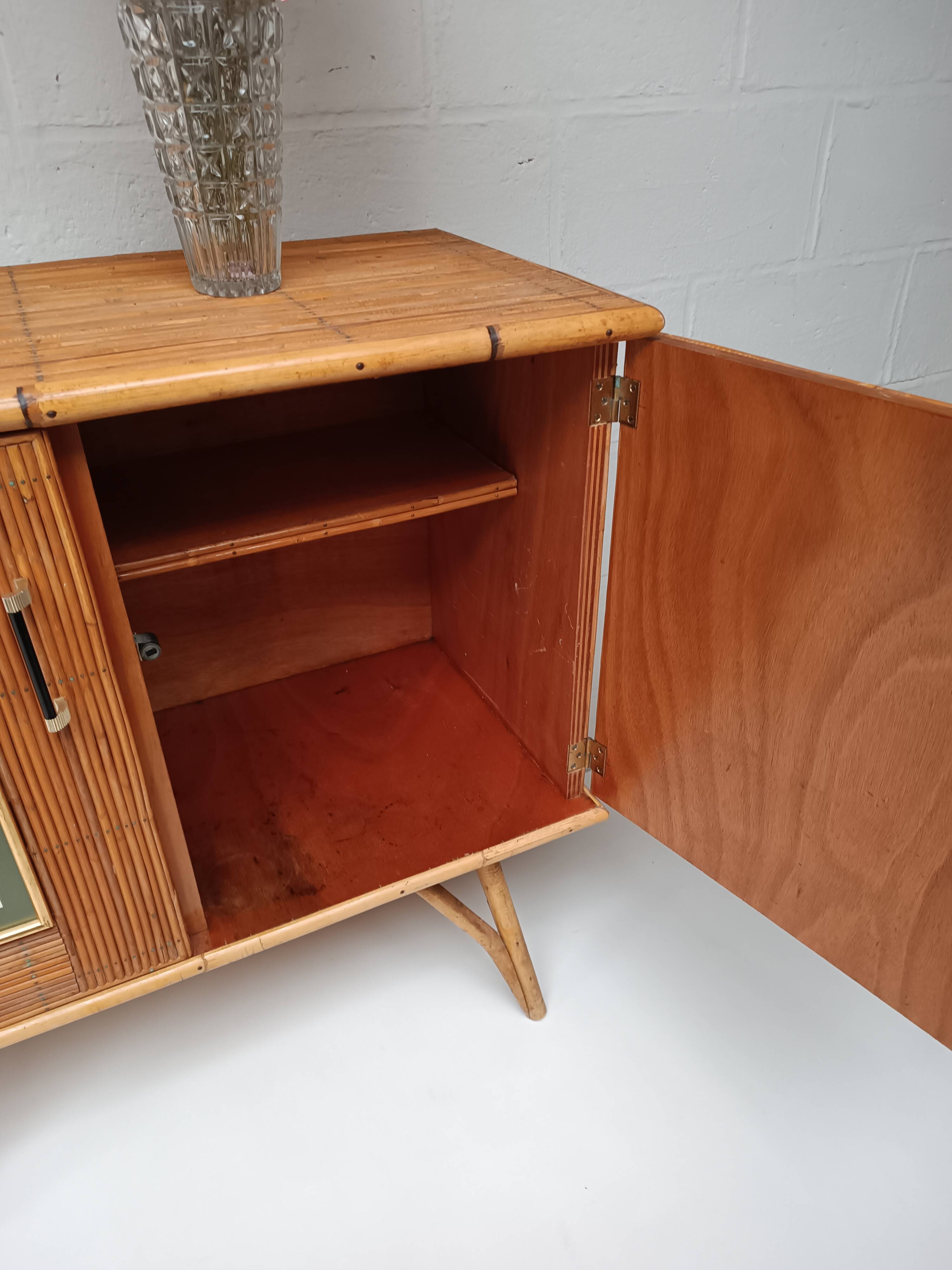 Buffet bambou refendu et rotin années 50/60