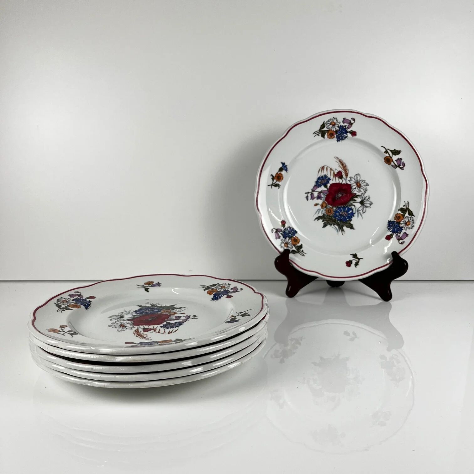 Set of 6 flat plates "Agreste", Sarreguemines, late 20th century, Pyroblan
