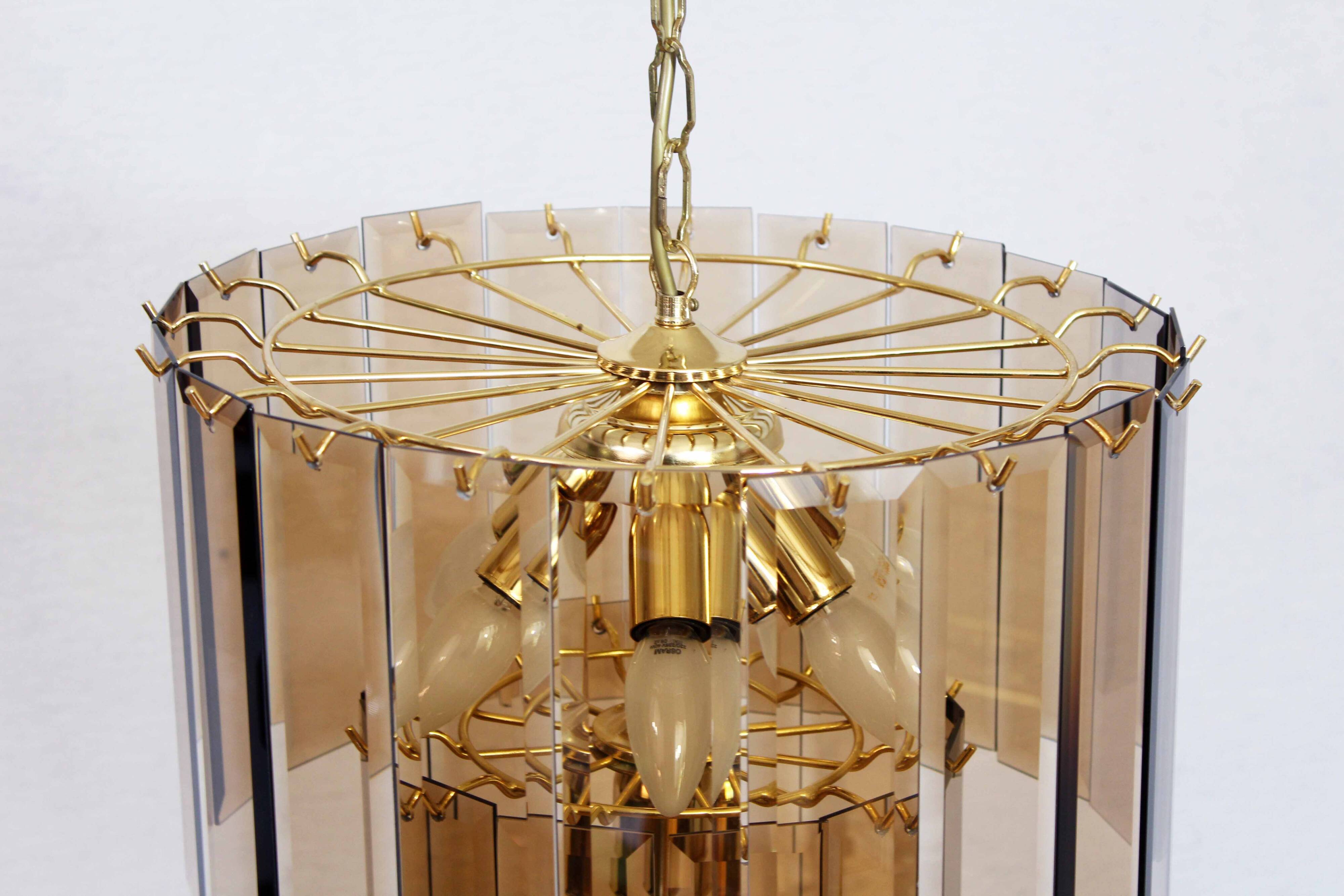 Italian chandelier in brass and beveled glass