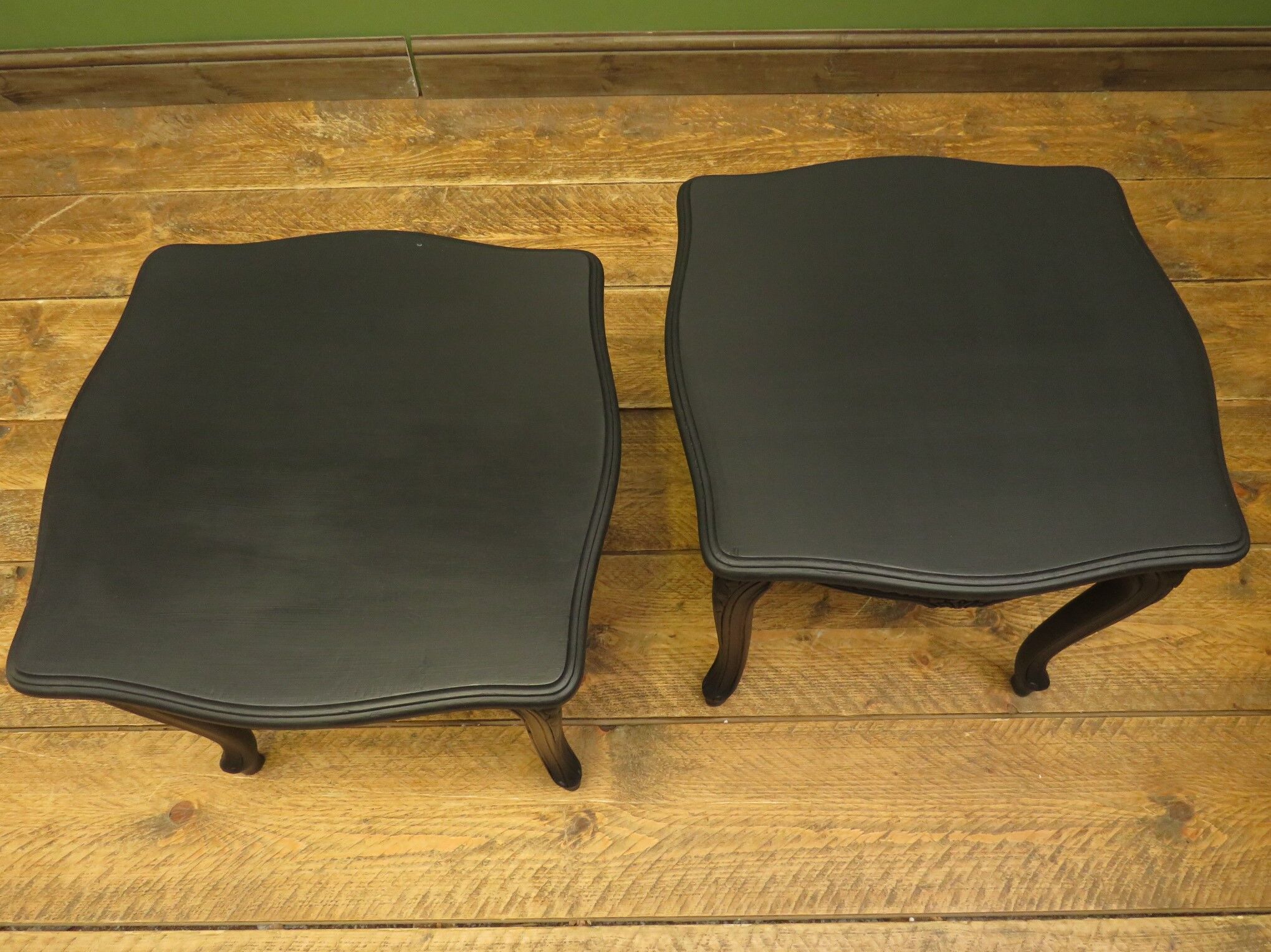 PAIR OF FRENCH STYLE BLACK BEDSIDE TABLES