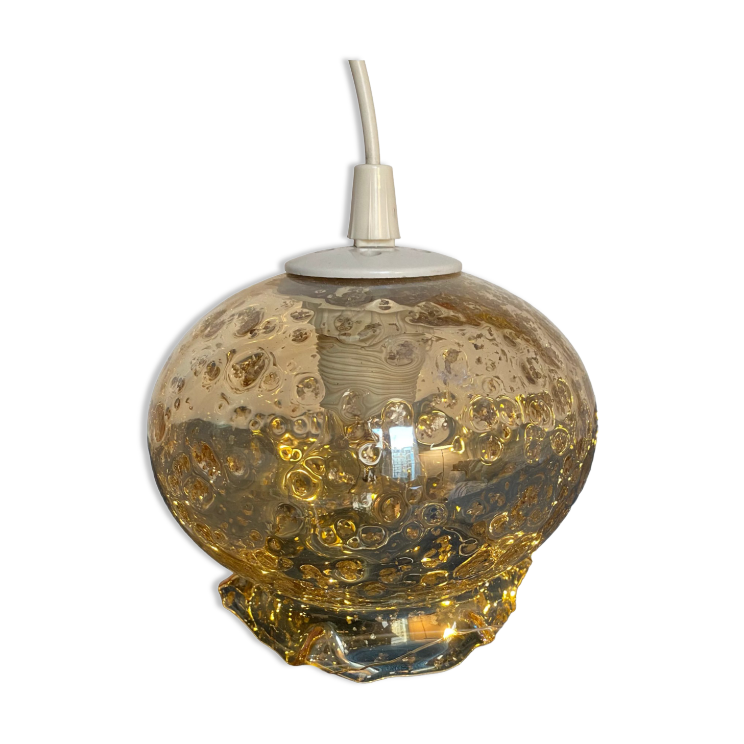 Blown glass pendant lamp with bubbles - 70s