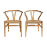 Ensemble de deux chaises Wishbone, modèle CH24, de hêtre et papercord conçu par Hans J. Wegner