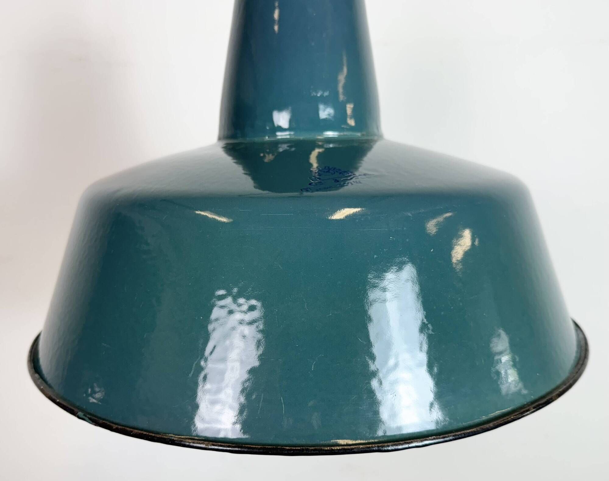 Large Industrial Petrol Enamel Factory Pendant Lamp, 1960s