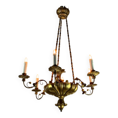 Lustre en bois doré et laiton, Europe centrale vers 1900
