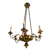 Lustre en bois doré et laiton, Europe centrale vers 1900