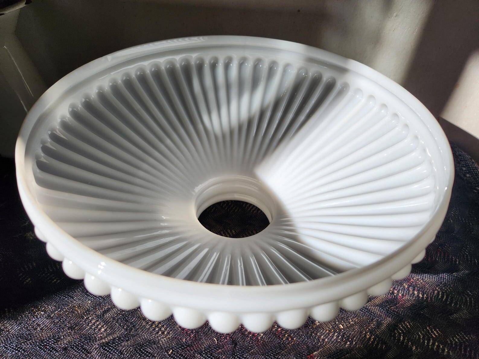 1930s Lamp Shade Art Deco White Opaline Ribbed Glass Lamp Shade Office