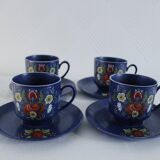 Vintage coffee set - blue and red flower patterns