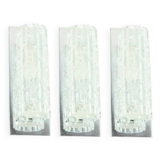 Set Of 3 Mid Century Modern Murano Glass Wall Lights From Doria, 1960s