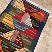 Small Moroccan rug, kilim picaso, flat woven rug, interior decoration