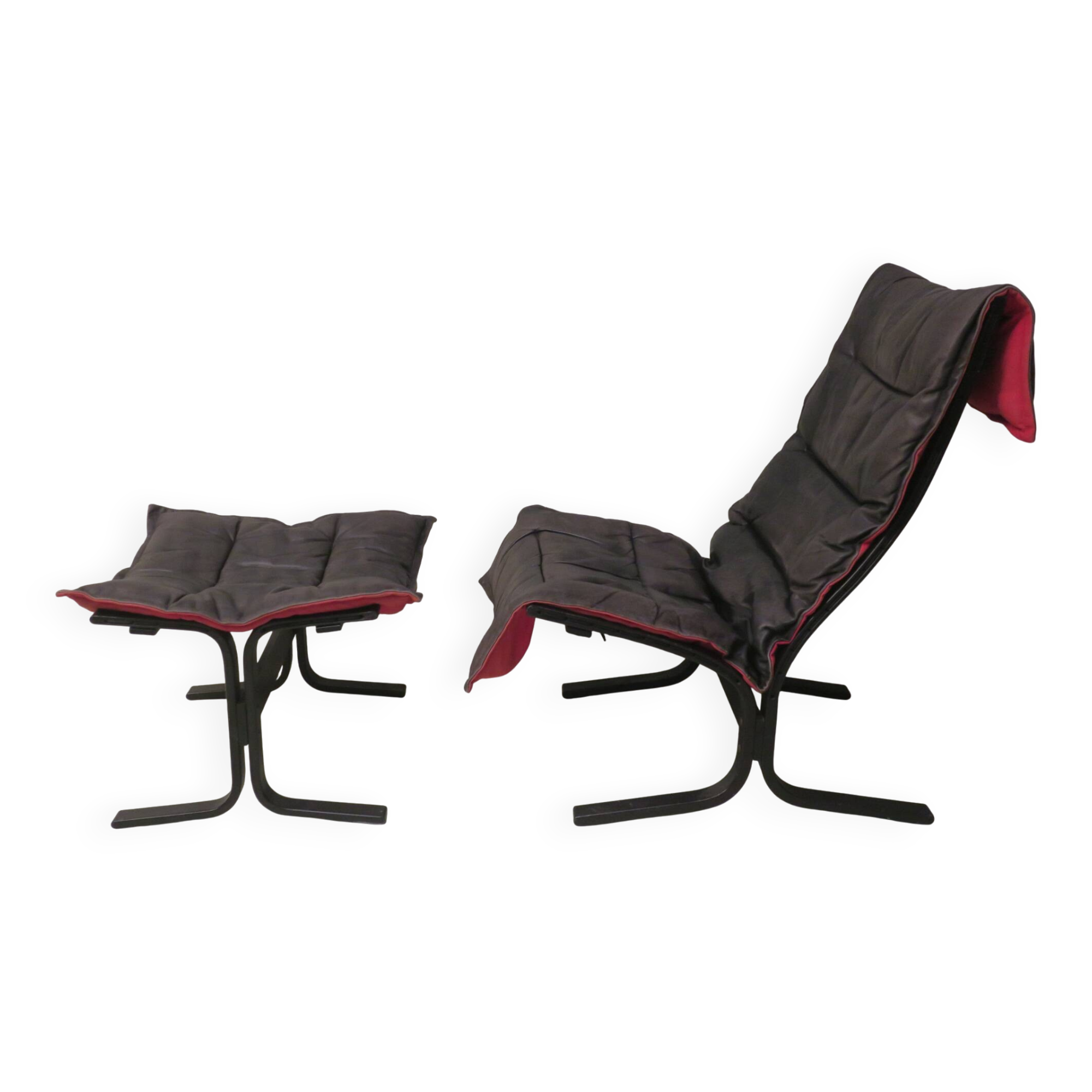 Westnofa patinated leather lounge chair with footrest, Norway 1960s