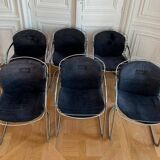 Vintage oval marble dining table by Michel Charron 1970 (possibility of selling it with 6