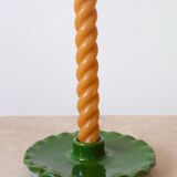 Bougeoir en céramique assiette dentelée vert sapin