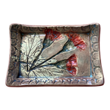 Arty enameled terracotta dish signed by the artist