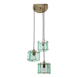 Vintage Three-Light Nile Green Glass Pendant Light by Zero Quattro, Italy