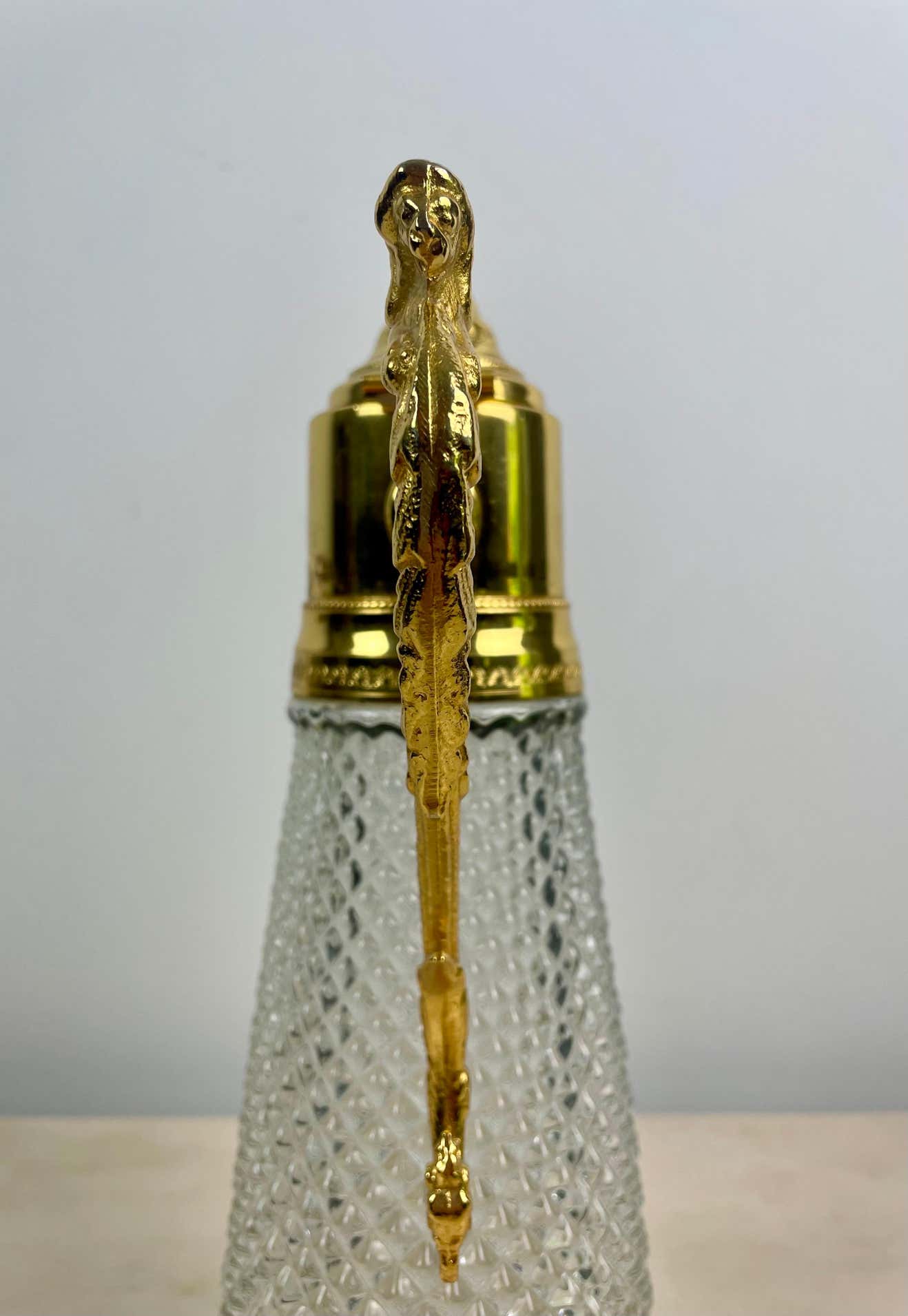 Crystal ewer with diamond tip and gilded metal - decanter - Italy 1930 - Art Deco