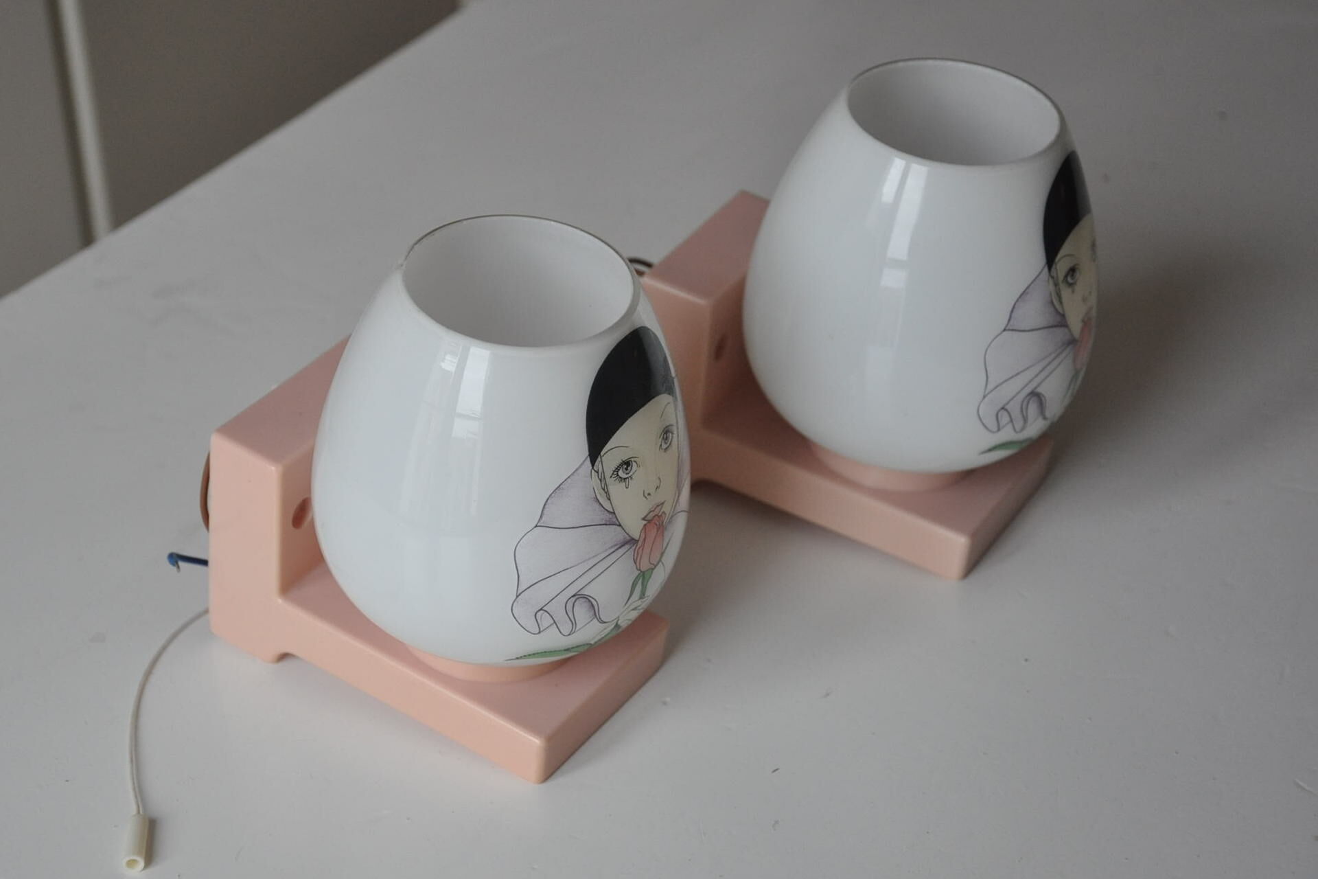 Pair of vintage wall lamps opaline child