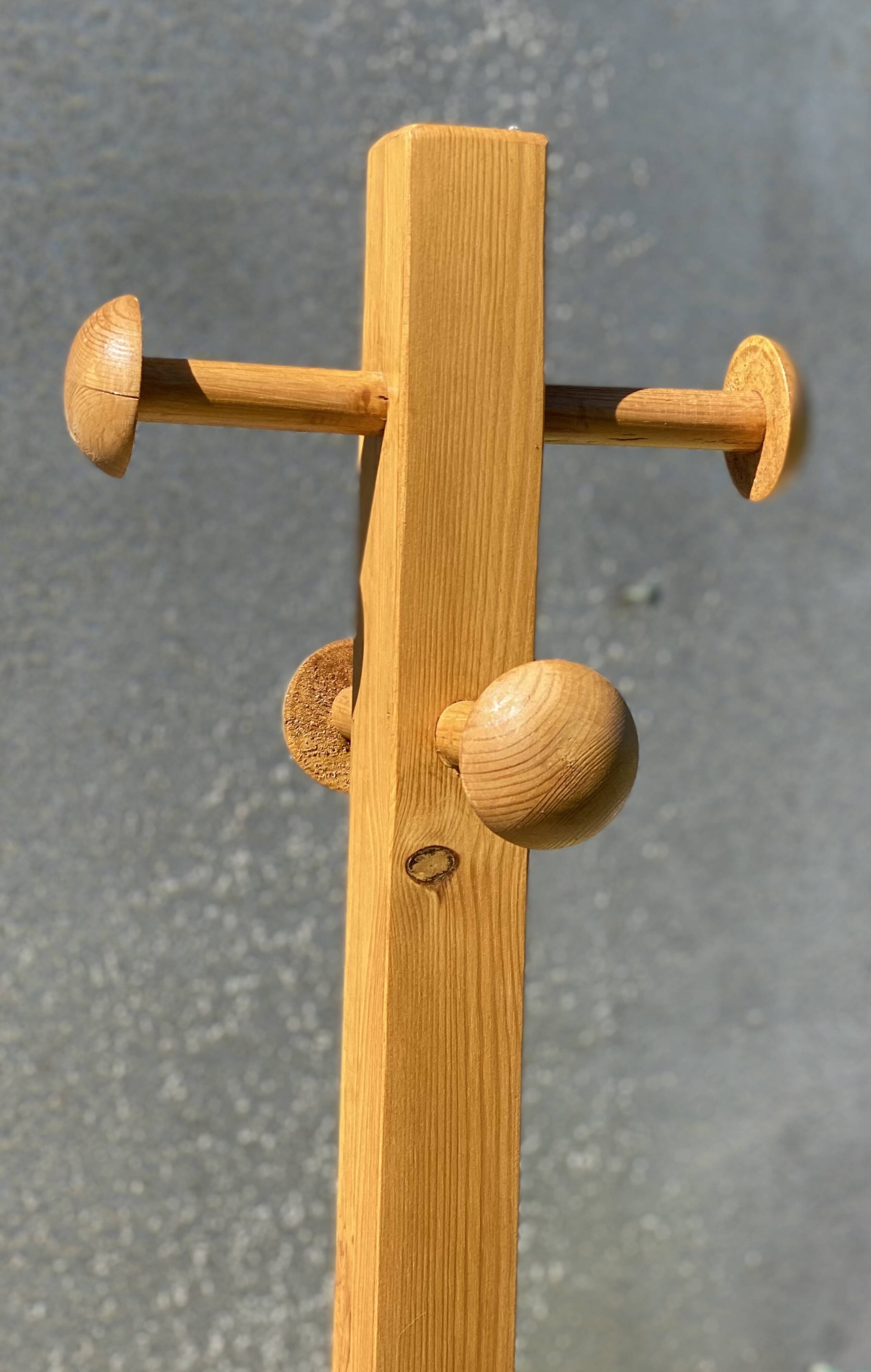 Modernist coat rack with 8 vintage 1980 hooks.