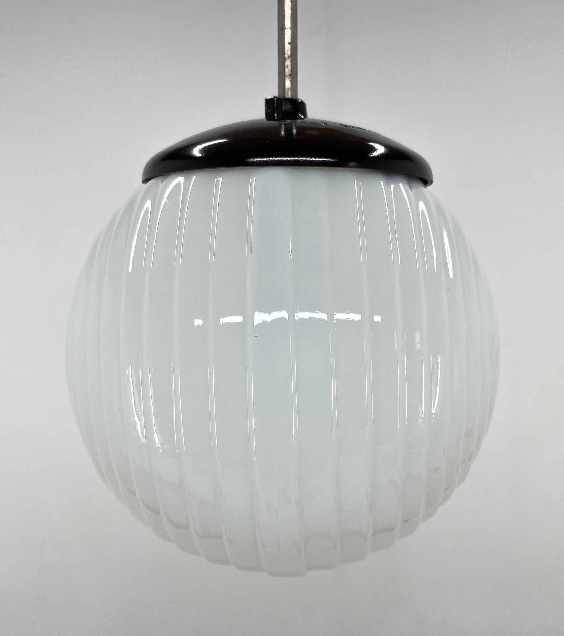 Mid Century Milk Glass & Bakelite Pendant, 1950's