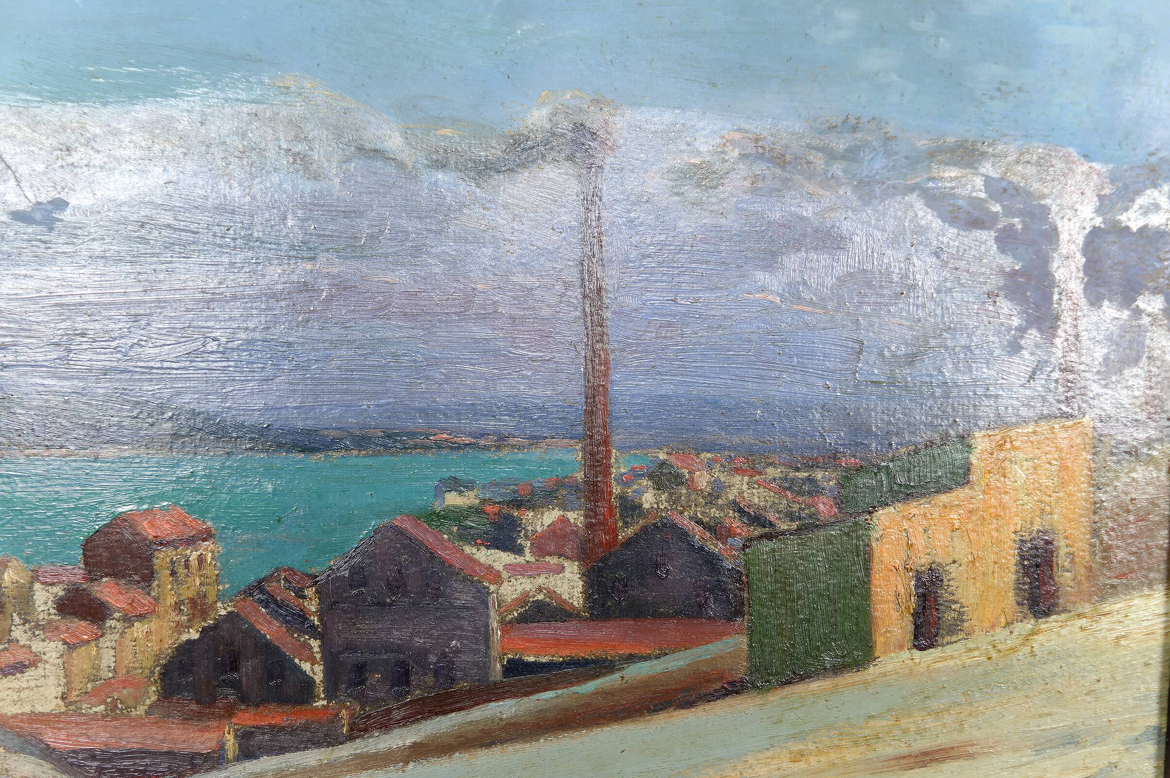 Painting, Oil on panel, "Mediterranean Coastal Town", France, 1930