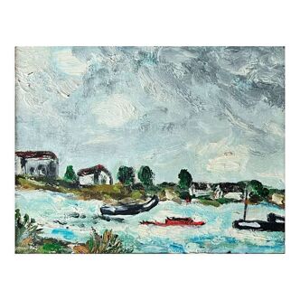 "Bord de mer" huile sur carton