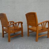 2 colonial bamboo and teak armchairs